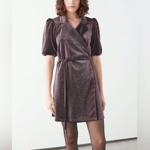 & Other Stories Purple Sparkly Wrap Dress, US 2